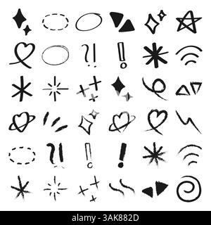 Ensemble de différentes flèches et bulles de parole, éléments de dessin à la main, griffonnages, croquis pour votre conception, noir et blanc Illustration de Vecteur