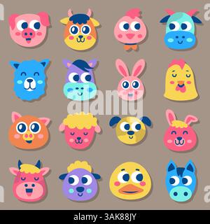 Icône Set icône d'animal contour contour avec illustration vectorielle de couleur sur fond blanc Illustration de Vecteur