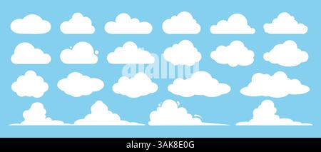 Un ensemble de nuages blancs sur un fond bleu. Illustration de Vecteur