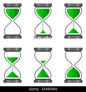 Ensemble de sabliers vectoriels dans la flûte de tuile, différents types de couleur verte pour la conception de web et Internet Illustration de Vecteur