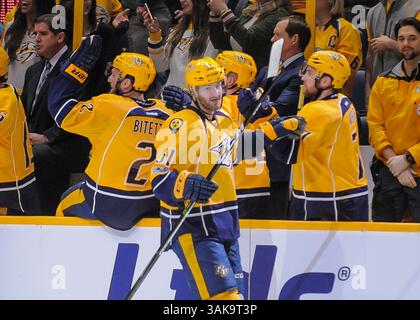 12 janvier 2017 les Predators de Nashville, aile gauche Austin Watson (51), marque le premier but des Predators lors d'un match de hockey entre les Bruins de Boston et les Predators de Nashville au Bridgestone Arena à Nashville Tennessee. (Image de crédit : &copy ; Steve Roberts/Cal Sport Media/CSM via ZUMA Wire) Banque D'Images