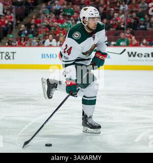 12 mars 2017 : Chicago, Illinois, États-Unis - Wild #24 Matt Dumba en action lors du match de la Ligue nationale de hockey entre les Blackhawks de Chicago et le Wild du Minnesota au United Center à Chicago, il. (Image de crédit : &copy ; Mike Wulf/CSM via ZUMA Wire) Banque D'Images