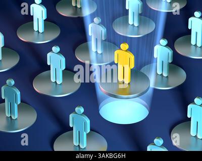 Image conceptuelle montrant un groupe de personnes debout sur des supports métalliques. Illustration numérique. Banque D'Images