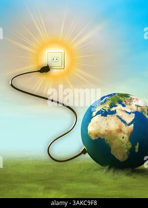 L'énergie de notre planète vient du soleil. Illustration numérique. Banque D'Images