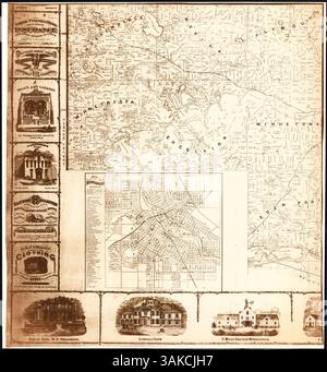 Cette carte du comté de Hennepin, Minnesota, de la fin du 19ème siècle comprend des informations détaillées sur l'emplacement des bâtiments dans les zones non recouvertes, ainsi que des cartes de petites villes montrant des bâtiments à Champlin, Dayton, Excelsior, Minnetonka Mills, Osseo, et Wayzata. Sont également montrés les principaux bâtiments de Minneapolis, tels que l'Université du Minnesota et le Globe Hotel. Banque D'Images