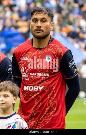 Jose Palomino Cagliari pendant la série A match FC Internazionale vs Cagliari- Milan 12 avril 2025 crédit : Kines Milano/Alamy Live News Banque D'Images