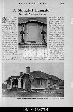 Keith's Magazine, une publication mensuelle de 1918 par Max L. Keith, propose des conceptions de maisons avec des illustrations détaillées et des plans d'étage. Il présente des ventilations de coûts, des articles sur la construction de maisons et l'aménagement paysager, et des publicités pour les matériaux de construction et l'ameublement de maison. Le magazine comprend également des plans pour les églises et les écoles. Banque D'Images
