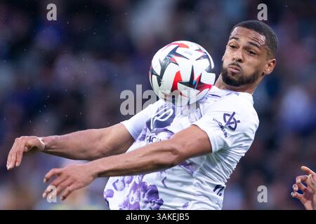 Toulouse, France. 12 avril 2025. Frank Magri de Toulouse lors du match de football de Ligue 1 entre Toulouse FC et LOSC Lille le 12 avril 2025 au stade de Toulouse, France - photo Nathan Barange/DPPI crédit : DPPI Media/Alamy Live News Banque D'Images