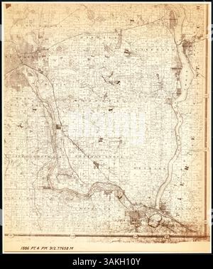 Cette carte montre les comtés de Ramsey et Hennepin dans le Minnesota, avec des portions des comtés voisins, y compris Anoka, Wright, Carver, Scott, Dakota, et Washington. Il comprend la propriété foncière, les routes et les chemins de fer. Banque D'Images