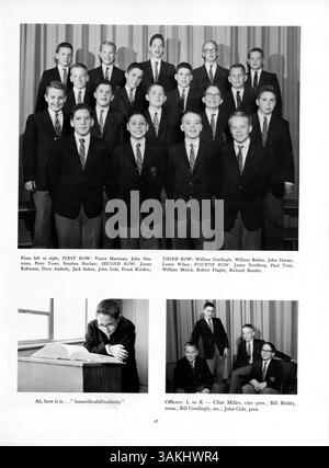 L'annuaire Mustang 1962 de Breck fournit un compte rendu visuel détaillé des activités de l'école, en mettant l'accent sur les élèves, les enseignants, les équipes sportives et les moments importants de l'année scolaire 1961-1962. Banque D'Images