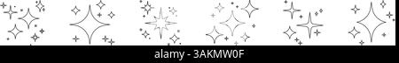 Jeu d'icônes de ligne d'éléments scintillants et brillants. Collection de symboles décoratifs à motif étoiles illuminé. Contour modifiable. Illustration vectorielle isolée Illustration de Vecteur