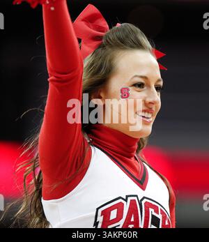 11 janvier 2014 - Raleigh, Caroline du Nord, U. S - North Carolina State Wolfpack Cheerleader acclame pendant le match à la PNC Arena de Raleigh, N.C. entre le North Carolina State Wolfpack et les Virginia cavaliers. La Virginie a gagné 76-45. (Crédit image : © Wes Hight/ZUMAPRESS.com) Banque D'Images