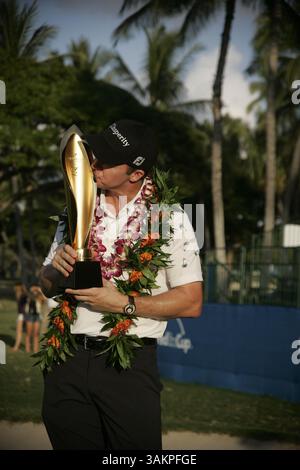 12 janvier 2014 - Honolulu, Hi, HI, États-Unis - 12 janvier 2014 : Jimmy Walker, nouveau champion de l'Open Sony 2014 au Waialae Country Club d'Honolulu, HI. (Crédit image : © Michael Sullivan/Cal Sport Media/ZUMAPRESS.com) Banque D'Images