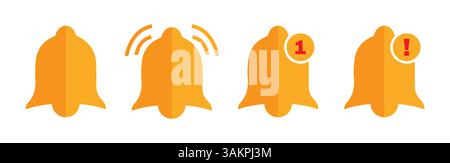 Icône cloches de notification. boîte de réception entrante, symboles de vecteur commercial de signe d'alerte de rappel. Illustration de Vecteur