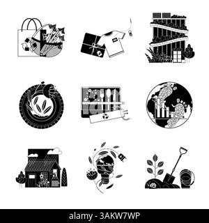 Une collection d'illustrations sur le concept de mode de vie durable Illustration de Vecteur