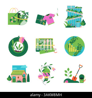 Une collection d'illustrations sur le concept de mode de vie durable Illustration de Vecteur
