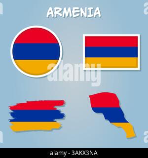 Carte de l'Arménie, forme de conception vectorielle de la carte de l'Arménie remplie avec les couleurs du drapeau arménien Illustration de Vecteur