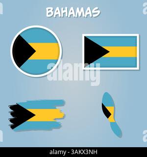 Ensemble de vecteurs Bahamas, forme détaillée du pays avec des frontières de région, des drapeaux et des icônes Illustration de Vecteur
