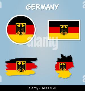 Silhouette de la carte allemande détaillée élevée avec les couleurs du drapeau allemand national Illustration de Vecteur