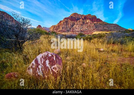 Red Rock Canyon Sandstone Peaks Golden Hour vue à angle bas Banque D'Images