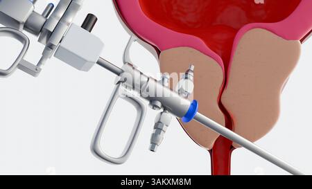 Rendu 3d du résectoscope et de l'hyperplasie bénigne de la prostate ou HBP, la glande prostatique s'agrandit. Banque D'Images