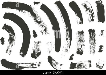 Lignes de pinceau ondulées charbon. Formes longues de vecteur d'encre noire dessinées à la main. Pinceau ligne gribouille ensemble d'éléments de strie isolés sur fond blanc. Mars Illustration de Vecteur