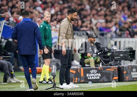 Ruben Amorim, entraîneur de Manchester United, a démissionné lors du match de 1ère manche de l'Olympique Lyonnais contre Manchester United FC UEFA Europa League à l'OL Stadium, Lyon, France, le 10 avril 2025 crédit : Eleanor Hoad/Every second Media Banque D'Images
