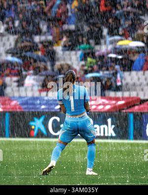 Barcelone, Espagne. 23 mars 2025. Misa Rodriguez célèbre la victoire à la ligue espagnole féminine, Liga F, match de football entre le FC Barcelone et Banque D'Images