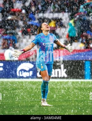 Barcelone, Espagne. 23 mars 2025. Misa Rodriguez célèbre la victoire à la ligue espagnole féminine, Liga F, match de football entre le FC Barcelone et Banque D'Images