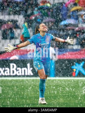 Barcelone, Espagne. 23 mars 2025. Misa Rodriguez célèbre la victoire à la ligue espagnole féminine, Liga F, match de football entre le FC Barcelone et Banque D'Images