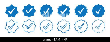 Badge Vector Blue Verified. Collection de badges Blue Verified de différentes formes. vérification de l'icône de coche définie Illustration de Vecteur