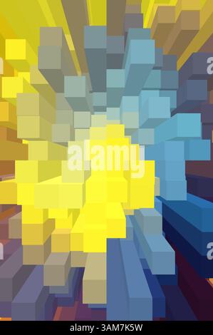 Composition de cubes 3D jaune vif. Conception géométrique abstraite, fond numérique moderne, parfait pour la technologie, l'innovation ou le concept créatif proj Banque D'Images