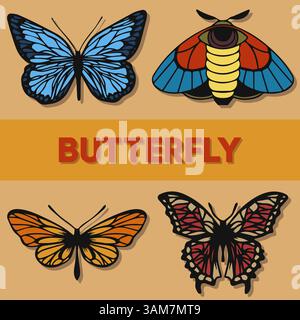 Collection de papillons multicolores, illustration vectorielle Illustration de Vecteur
