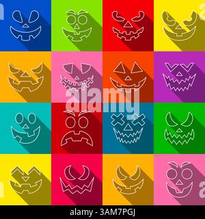 Ensemble fantôme effrayant et drôle de visages Illustration de Vecteur