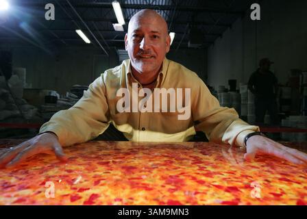 16 janvier 2000 - États-Unis - Tim Whaley, le président d'Enviroglas qui crée des stratifiés de surface solides avec des agrégats de verre recyclé qui peuvent ressembler beaucoup au terrazzo mais peuvent être de toutes les couleurs et les agrégats peuvent être dans un nombre quelconque de combinaisons, à l'usine de fabrication de la compagnie à Fort Worth, Texas jeudi 22 mars 2007. (Ralph Lauer/Fort Worth Star-Telegram/MCT) (crédit image : © Ralph Lauer/mct/ZUMAPRESS.com) Banque D'Images