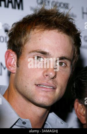 21 août 2007 - États-Unis - la star du tennis Andy Roddick célèbre sa couverture du Hamptons Magazine tenue à TenJune, dans le quartier branché d'emballage de viande de Manhattan à New York, le 21 août 2007. (Rob Kim/Landov/MCT) (image de crédit : © Rob Kim/mct/ZUMAPRESS.com) Banque D'Images