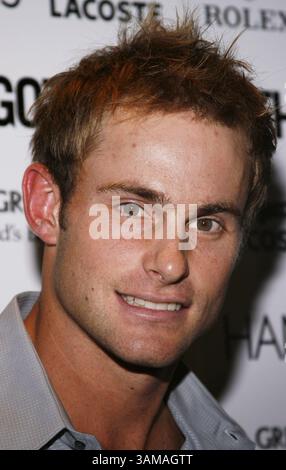 21 août 2007 - États-Unis - la star du tennis Andy Roddick célèbre sa couverture du Hamptons Magazine tenue à TenJune, dans le quartier branché d'emballage de viande de Manhattan à New York, le 21 août 2007. (Rob Kim/Landov/MCT) (image de crédit : © Rob Kim/mct/ZUMAPRESS.com) Banque D'Images
