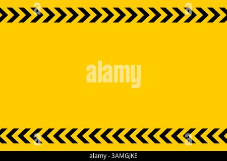 Fond jaune avec bande noire à chevrons imprimée en haut et en bas. Avertissement, danger, arrêt ou avertissement. Bannière interdite, restreinte, d'avertissement ou d'avertissement. Illustration vectorielle plate. Illustration de Vecteur