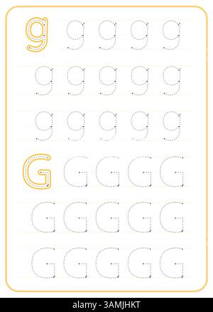 Lettre G. traçage. Une feuille de travail pour la pratique de l'écriture des enfants. Conception vectorielle. Illustration de Vecteur
