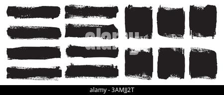 Grande collection de peinture noire, coups de pinceau à encre, pinceaux, lignes, grungy. Éléments de conception artistique sales, boîtes, cadres. Illustration vectorielle. Illustration de Vecteur