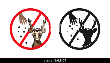 Ne pas nourrir les animaux sauvages, signer avec des cerfs et laisser tomber la nourriture à la main Illustration de Vecteur