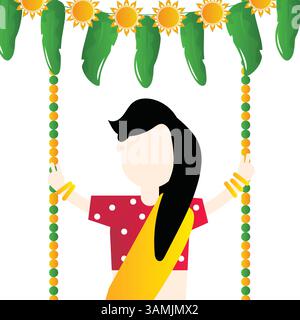Teej Festival illustration célébration hindoue traditionnelle des femmes. Illustration de Vecteur