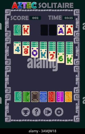 Interface utilisateur Aztec Solitaire Game. Arrière-plan et boutons pour les ressources du jeu. Jeu mobile Aztec Illustration de Vecteur