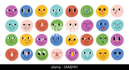 Autocollants Groovy Lovely Funny faces. Concept d'amour Illustration de Vecteur
