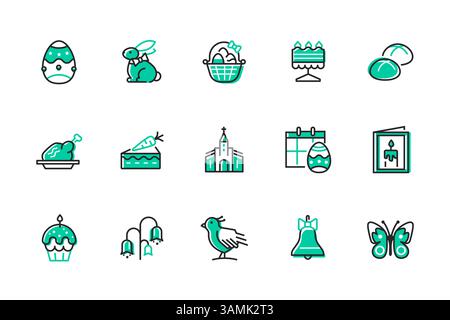 Easter - ensemble d'icônes de style de conception de ligne Illustration de Vecteur
