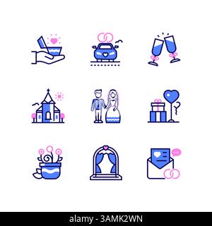 Fête de mariage - ensemble d'icônes de style de conception de ligne Illustration de Vecteur