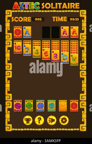 Golden Aztec Solitaire Game UI. Arrière-plan et boutons pour les ressources du jeu. Jeu mobile Aztec Illustration de Vecteur