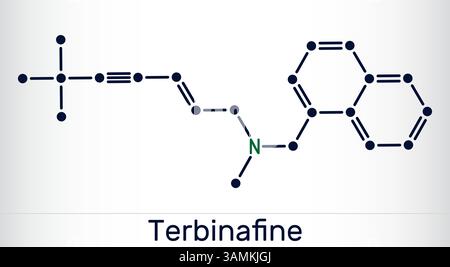 Molécule de terbinafine. Médicament antifongique à base d'allylamine utilisé pour traiter les infections fongiques. Formule chimique structurale Illustration de Vecteur