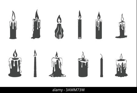 Vecteurs de bougie, silhouette de bougie, vecteur de bougie fondant, silhouette de bougie fondante, clipart de bougie, icône de bougie, illustration vectorielle de bougie. Illustration de Vecteur
