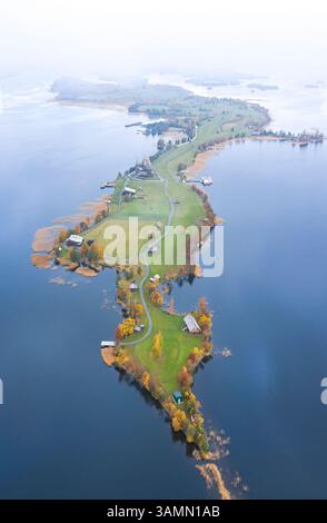 Vue aérienne de l'île de Kizhi, République de Carélie, district de Medvezhyegorsky, Russie. Banque D'Images